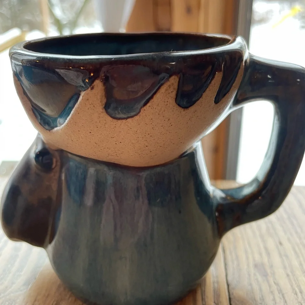 Moose Stoneware Pottery Mug Hand Painted RAD Design Birchstone Studios Maine USA - Picture 1 of 9